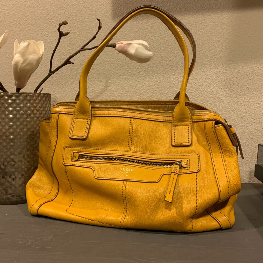 Fossil Mustard Yellow Hayden Satchel Leather